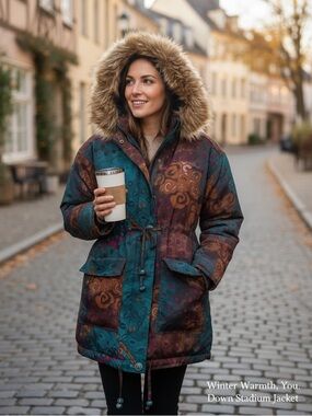 Bernardo Stadium Jacket Down/Feather Filled Fur Collar Women’s Sz Med VTG 90s